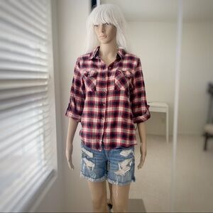 ♡ Love notes ♡ cowgirl blouse L rollup sleeve top